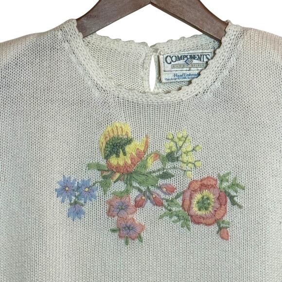 Vtg Components by Susan Bristol Hand Embroidered Floral Pullover Sweater - Picture 3 of 7